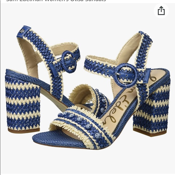 Sam Edelman Olisa Raffia Block Heel Blue Sandal - Picture 2 of 11